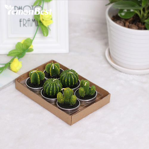 6PCS/Set Home Decor Unique Cactus Candle Table Tea Light Garden Mini Simulation Plant Candle For Birthday Wedding Decorative