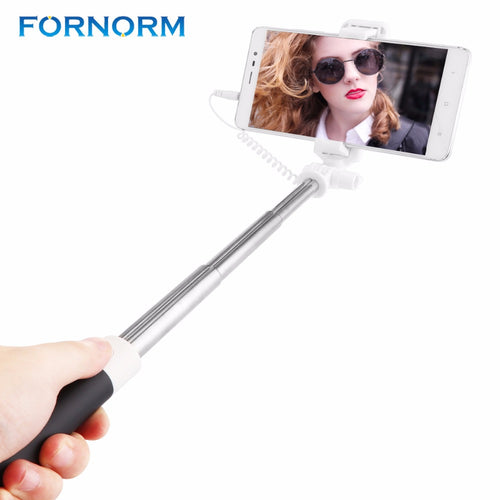 FORNORM Mini Selfie Stick With Mirror Button Wired Silicone Handle Monopod Universal For iPhone 7 6 Samsung Huawei Xiaomi Sticks