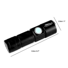 Load image into Gallery viewer, Portable Mini USB Rechargeable 350LM LED Flashlight Outdoor Travel Focus Adjustable Strong light Torch 3-Mode with Strap