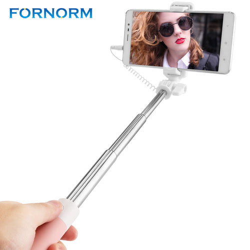 FORNORM Mini Wired Extendable Handheld Selfie Stick Monopod With Mirror For Iphone 6 6s Smart Phone