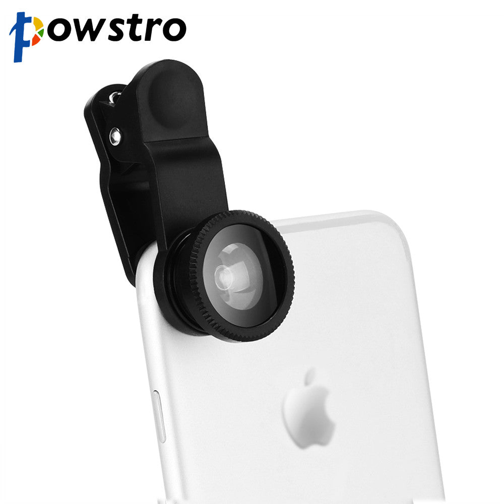 POWSTRO Universal 5 in 1 Clip on Phone Camera Optical Lens Wide Angle Lens 3X Macro Lens 198 Degree Fisheye Lens for iPhone