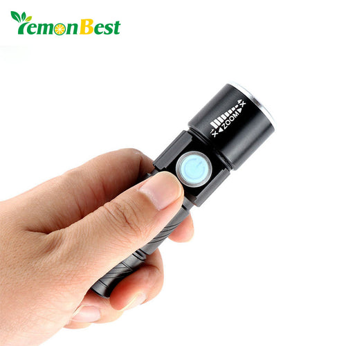 Portable Mini USB Light Rechargeable 350LM LED Flashlight Outdoor Focus Adjustable Torch 3-Mode with Strap