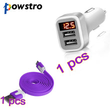 Load image into Gallery viewer, Powstro 5V 2.1A Dual USB Port Car Charger Car Adapter with LED Display+1m/3.3ft High Speed Noodle USB 2.0 Cable For Samsung S6