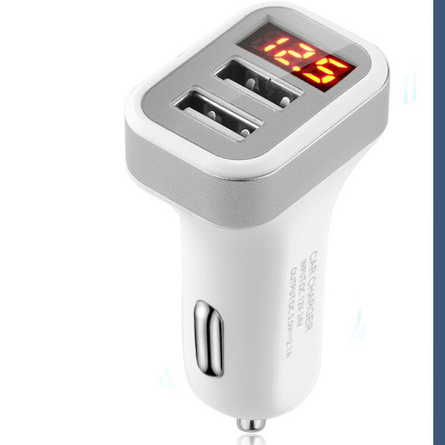 Powstro 5V 2.1A Dual USB Port Car Charger Car Adapter with LED Display+1m/3.3ft High Speed Noodle USB 2.0 Cable For Samsung S6