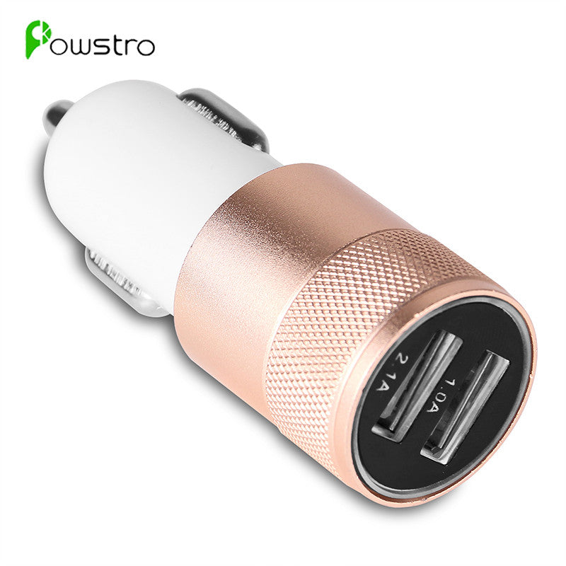 Powstro Aluminum 2 USB Ports Universal Dual USB Car Charger For iPhone 5 6 6 plus For ipad 2 3 4 5 For Samsung Galaxy S4 S5