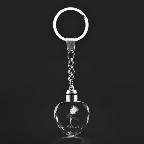 Fairy Crystal Rose LED Light Keychain Love Heart Key Chain Ring Keyring