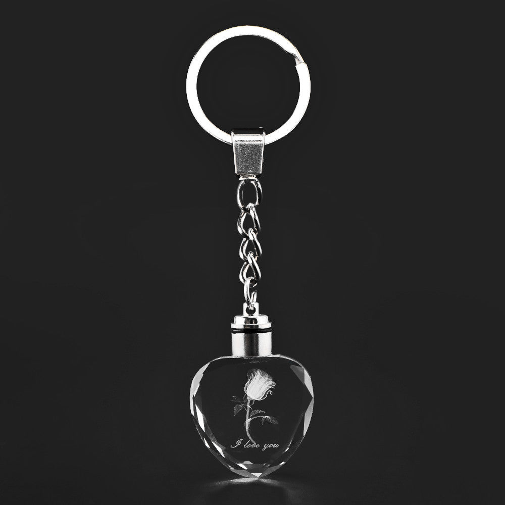 Fairy Crystal Rose LED Light Keychain Love Heart Key Chain Ring Keyring