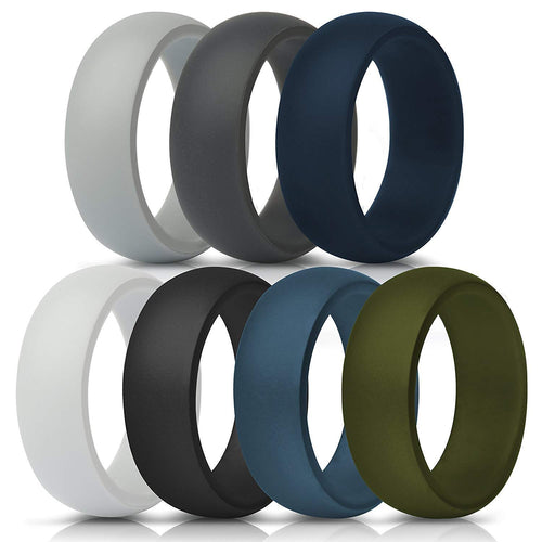 Silicone Rings for Men - 7 Pack, Comfortable & Durable Rubber Wedding Bands for Sports, Gym, Outdoors