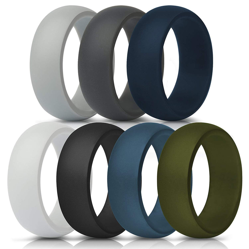 Silicone Rings for Men - 7 Pack, Comfortable & Durable Rubber Wedding Bands for Sports, Gym, Outdoors