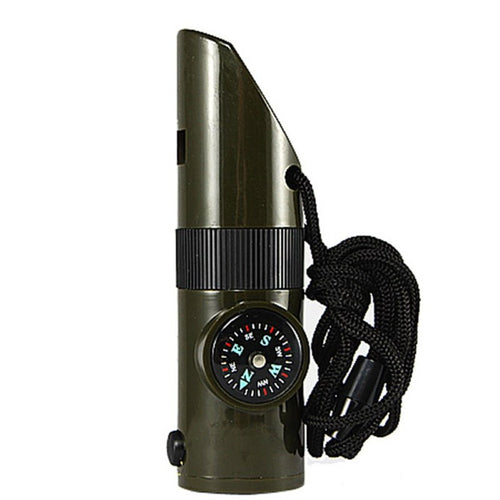 Outdoor camping tour 7-in-1 multi-function life-saving whistle flashlight compass thermometer whistle mirror survival whistle