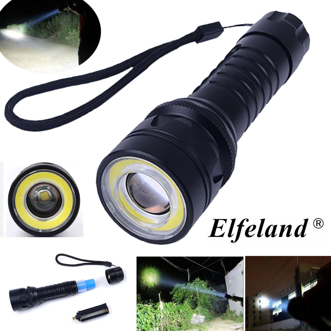 Elfeland T6 + COB 20000Lm Flashlight Zoomable Tactical Torch 18650 Lamp Light