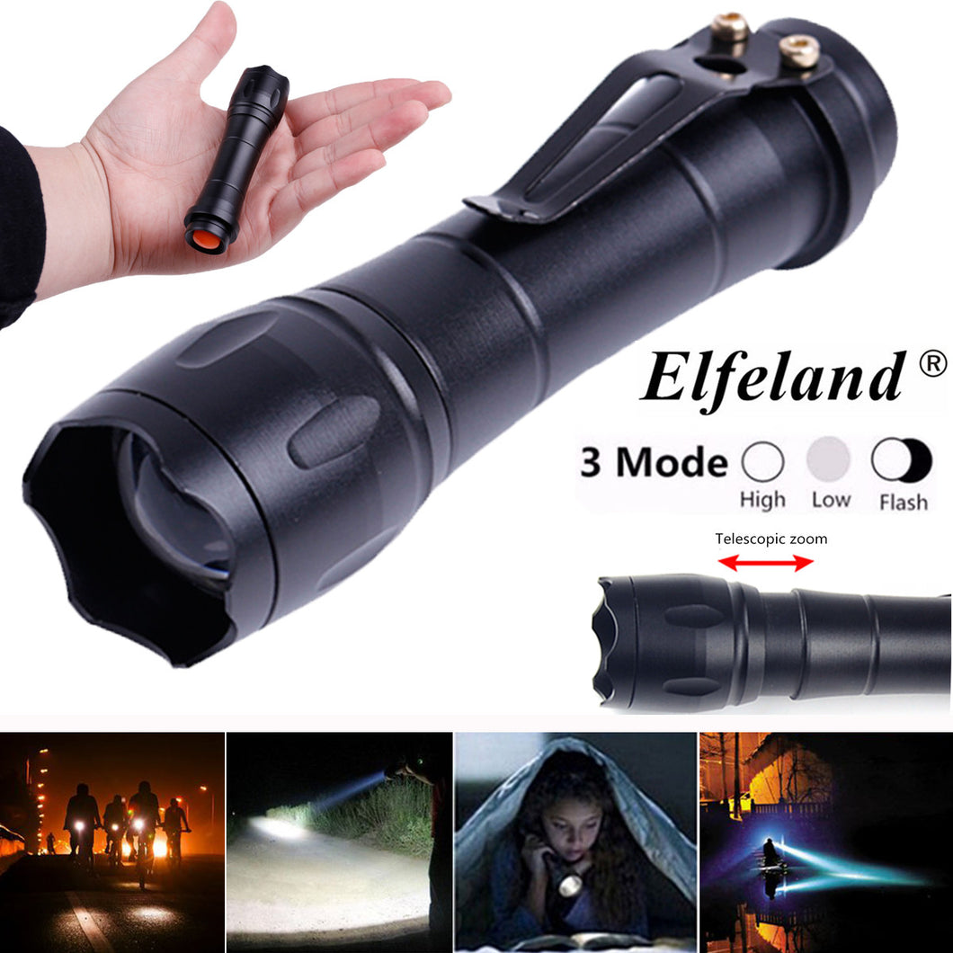 Elfeland 10000LM T6 LED Zoomable Tactical Flashlight 3-Mode Waterproof Torch