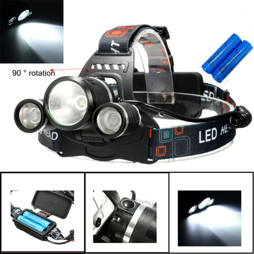 40000lm Elfeland T6 3LED USB Headlamp 2X18650 4-Mode Head light Torch Flashlight