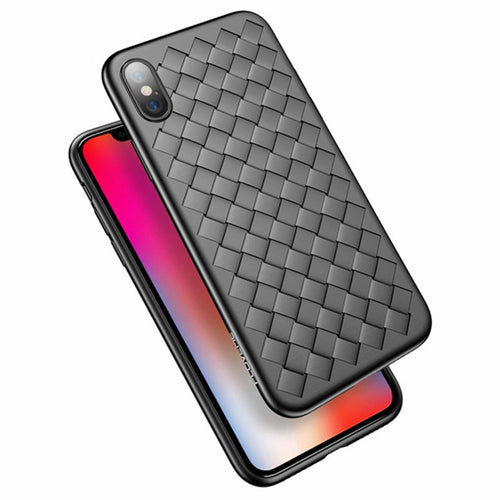 Breathable Case for iPhone X Fit Shell Soft Matte Texture Plaid Weaved TPU Full Protective Anti-Scratch Cover Case for iPhone X iPhone 7 iPhone 8  (Black)