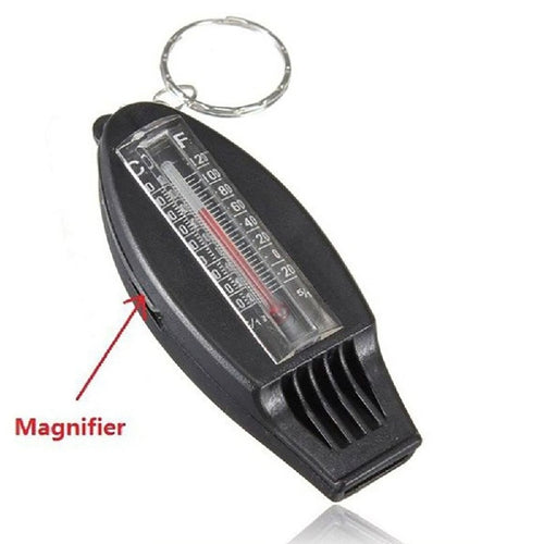 4in1Black  Mini Survival Tool Thermometer Whistle Compass